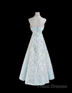 Gentle Blue A-Line Spaghetti Strap Satin Chiffon Long Formal Prom Dress Birthday Dress Graduation Formal Prom Dress