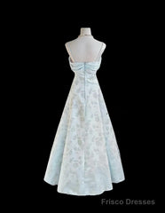 Gentle Blue A-Line Spaghetti Strap Satin Chiffon Long Prom Dress Birthday Dress Graduation Prom Dress