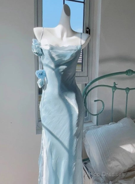Gentle Blue Bodycon Dress Spaghetti Strap Chiffon Long Prom Dress Graduation Prom Dress Secondary image