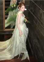Gentle Light Green A-Line Strapless Layered Ruffled Tulle Train Prom Dress Evening Dress