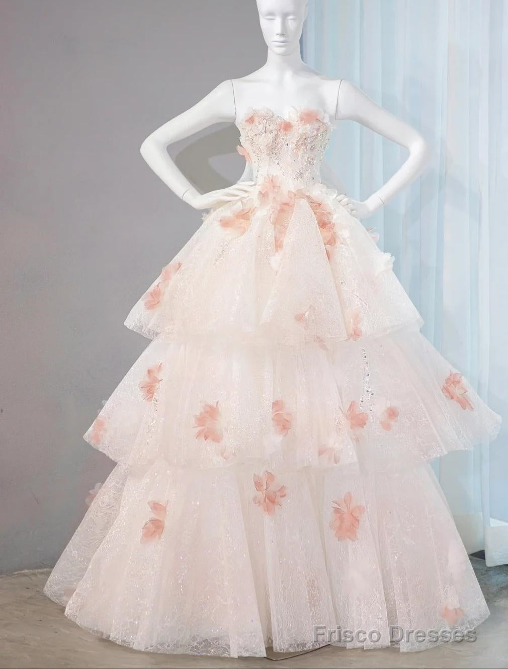 Gentle Pastel Layered A-Line Strapless Tulle Long Prom Dress Cute Applique Birthday Evening Dress Main image