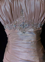 Sweet Spaghetti Straps Mermaid Evening Dresses Pink Satin Layered Pleated Prom Dress With Beading