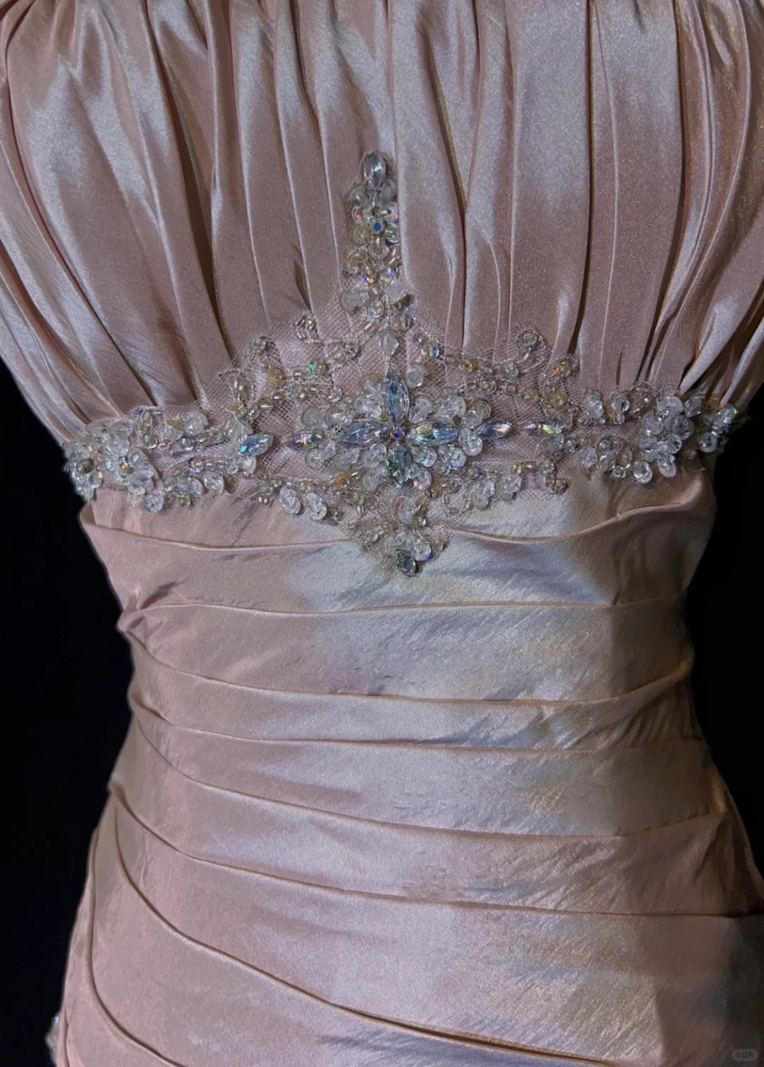 Sweet Spaghetti Straps Mermaid Evening Dresses Pink Satin Layered Pleated Prom Dress With Beading