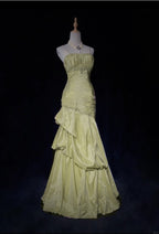 Sweet Spaghetti Straps Mermaid Evening Dresses Pink Satin Layered Pleated Prom Dress With Beading