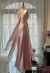 Gentle Pink Sheath Chiffon Ribbon V-Neck Simple Prom Dress