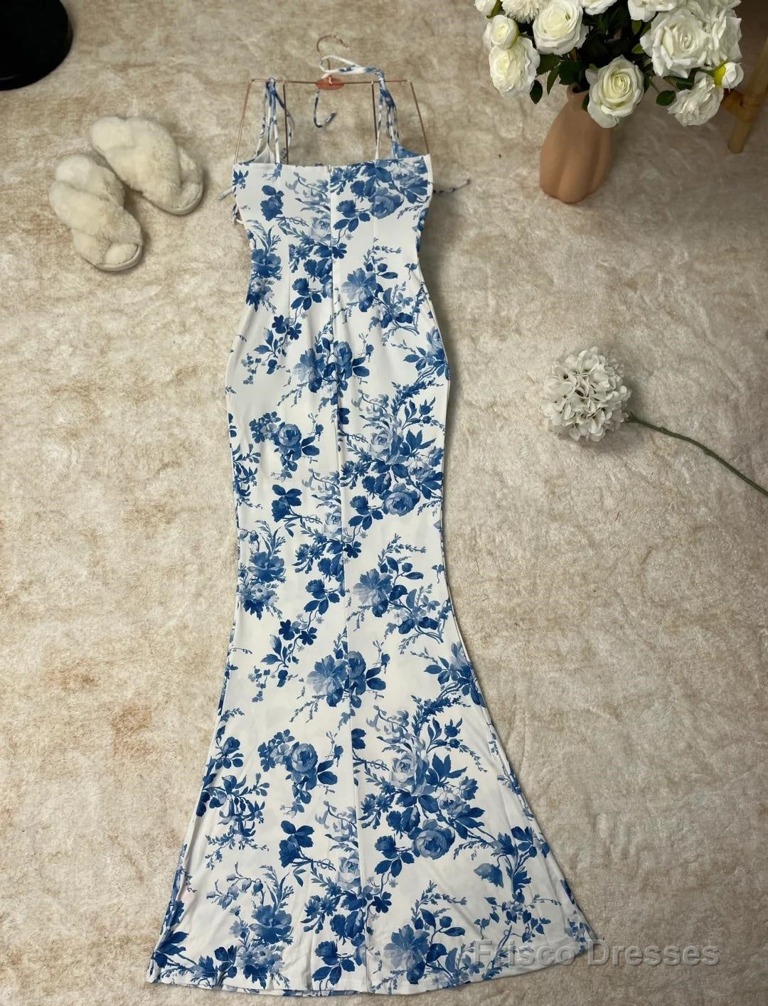 Gentle Print Spaghetti Strap Chiffon Mermaid Prom Dress Secondary image