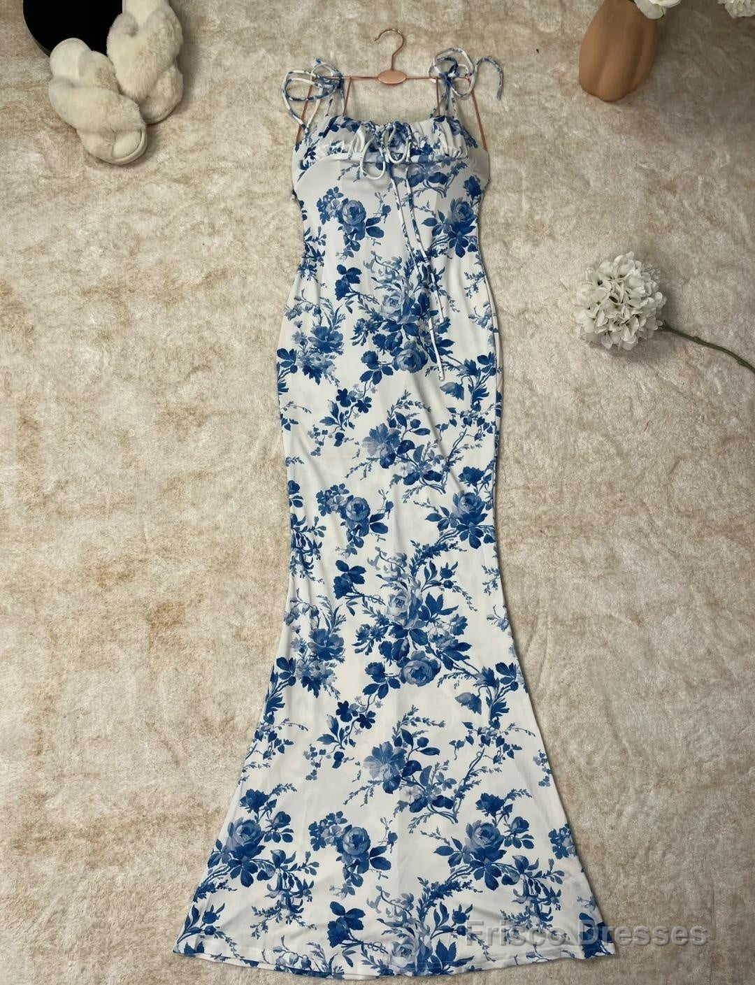 Gentle Print Spaghetti Strap Chiffon Mermaid Prom Dress Main image