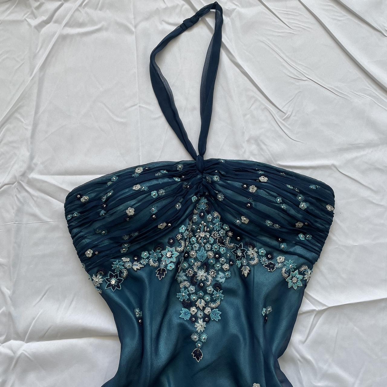 Blue Floral Beaded Short Halter Chiffon Homecoming Dress Birthday Part –  Frisco Dresses