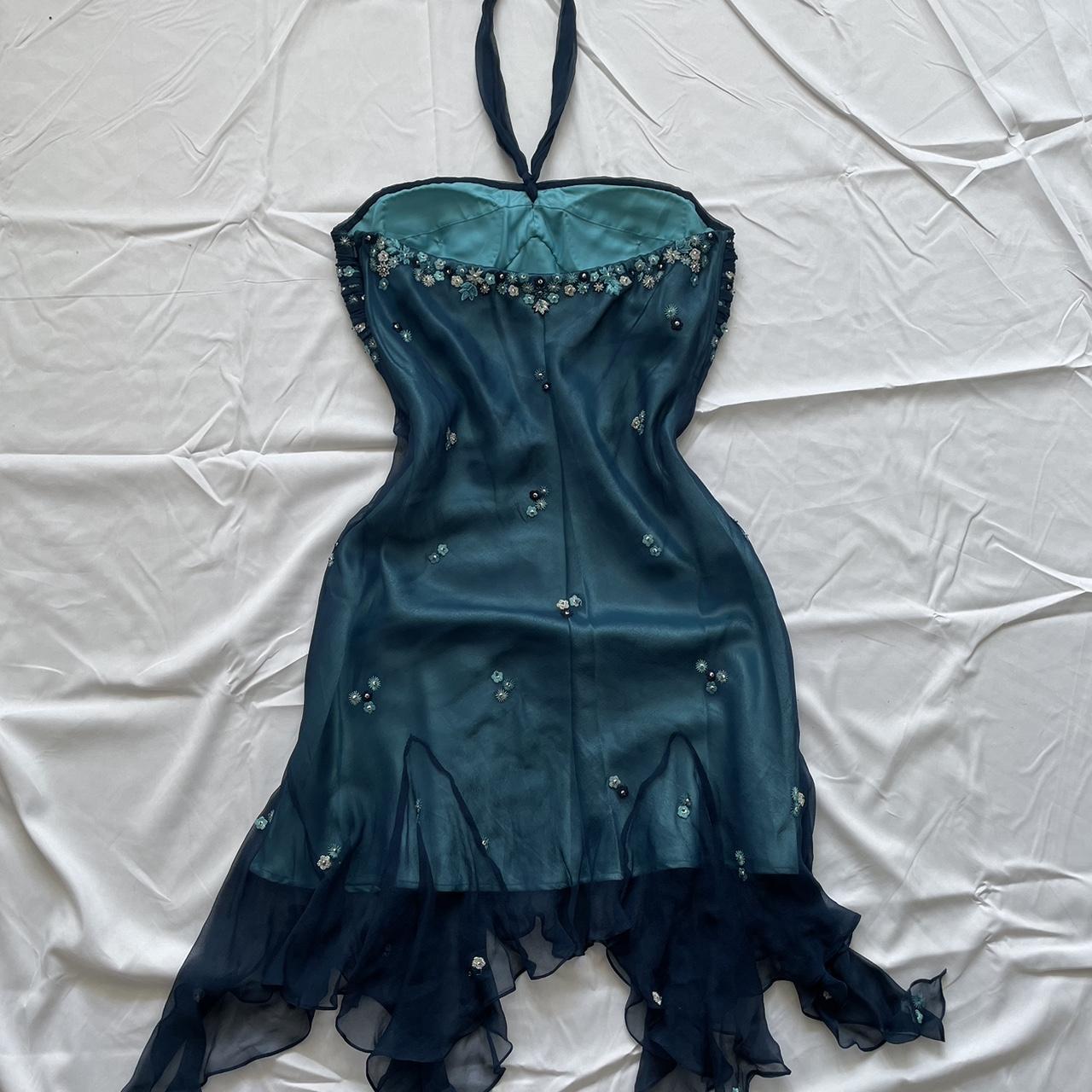 Blue Floral Beaded Short Halter Chiffon Homecoming Dress Birthday Part –  Frisco Dresses