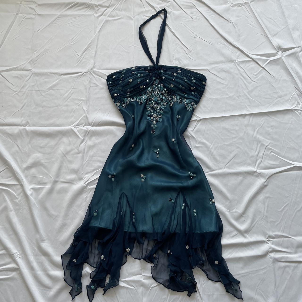 Blue Floral Beaded Short Halter Chiffon Homecoming Dress Birthday Part   Frisco Dresses