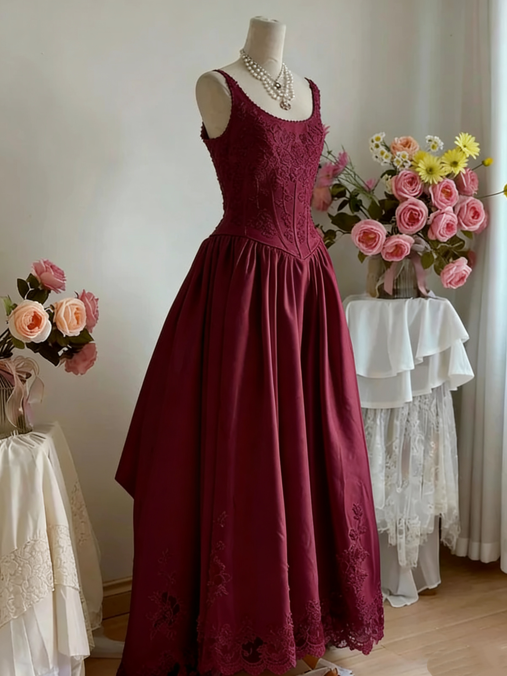retro satin dress White Lace Retro Elegant Long Satin Dress