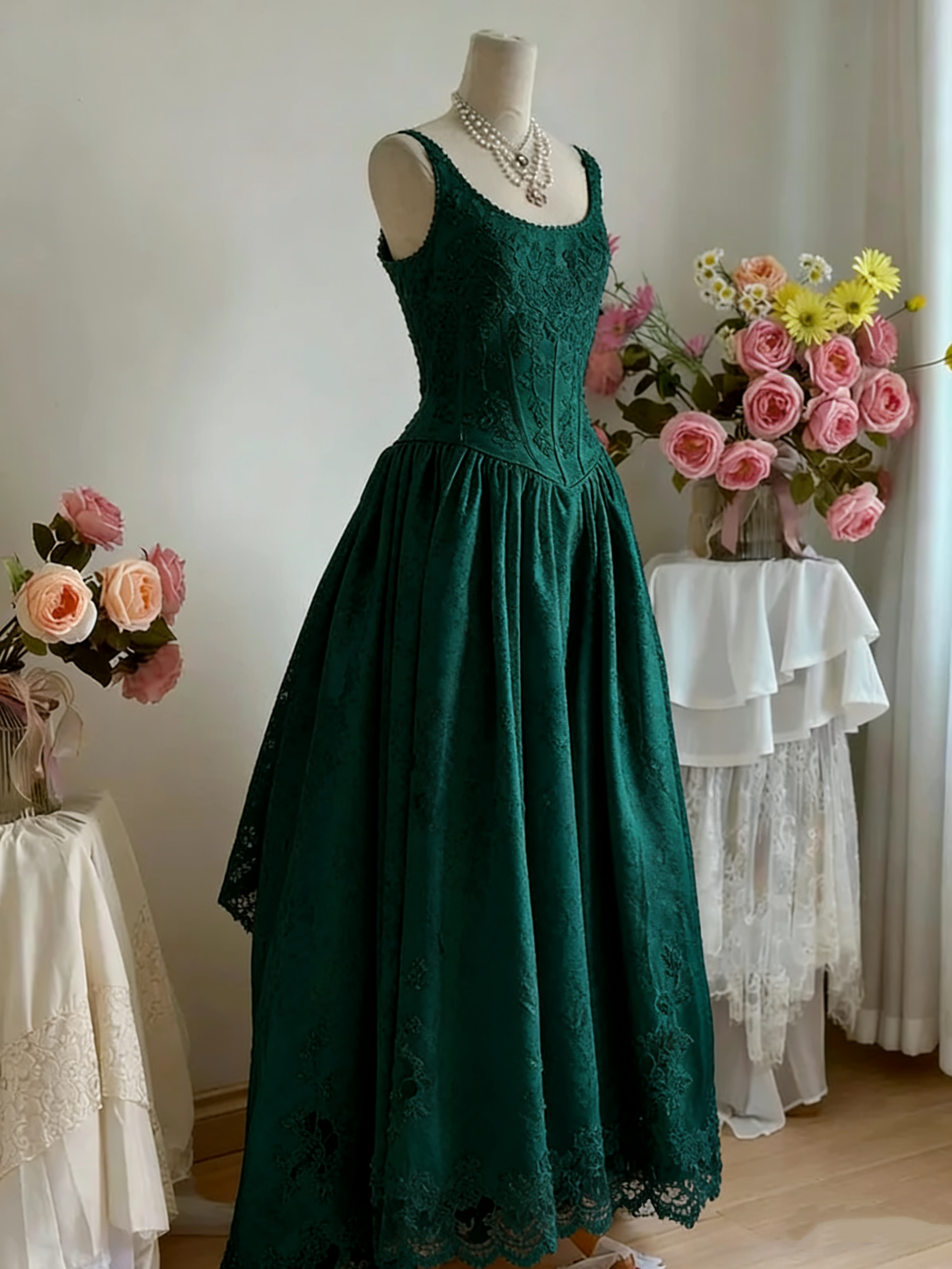 retro satin dress White Lace Retro Elegant Long Satin Dress