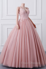 Girls Sequins V neck Dusty Rose Formal Prom Dress A-line Tulle Ball Gown Quinceanera Dress Sweet 16 Party Dress