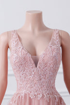 Girls Sequins V neck Dusty Rose Formal Prom Dress A-line Tulle Ball Gown Quinceanera Dress Sweet 16 Party Dress