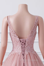 Girls Sequins V neck Dusty Rose Formal Prom Dress A-line Tulle Ball Gown Quinceanera Dress Sweet 16 Party Dress