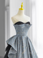 Glam A-line Blue-Grey Sweetheart Long Party Dress, Floor Length Tulle Formal Prom Dress Formal Dress