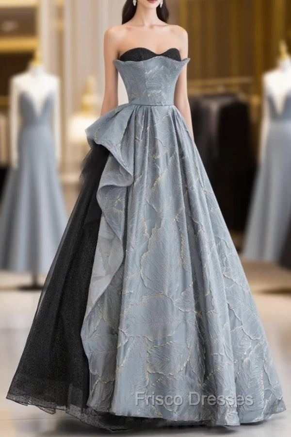 Glam A-line Blue-Grey Sweetheart Long Party Dress, Floor Length Tulle Formal Prom Dress Formal Dress Main image