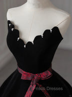 Glam Black V-Neckline Velvet Lace-Up Party Dress, Black Velvet Floor Length Formal Prom Dress