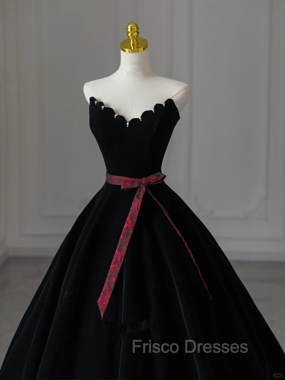 Glam Black V-Neckline Velvet Lace-Up Party Dress, Black Velvet Floor Length Formal Prom Dress