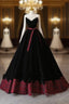 Glam Black V-Neckline Velvet Lace-Up Party Dress, Black Velvet Floor Length Formal Prom Dress