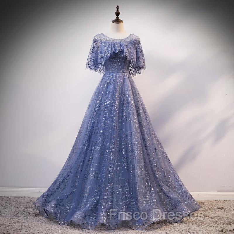 Glam Blue Off Shoulder Lace-up Long Evening Dresss Party Dress, Blue Wedding Party Dress Formal Prom Dress