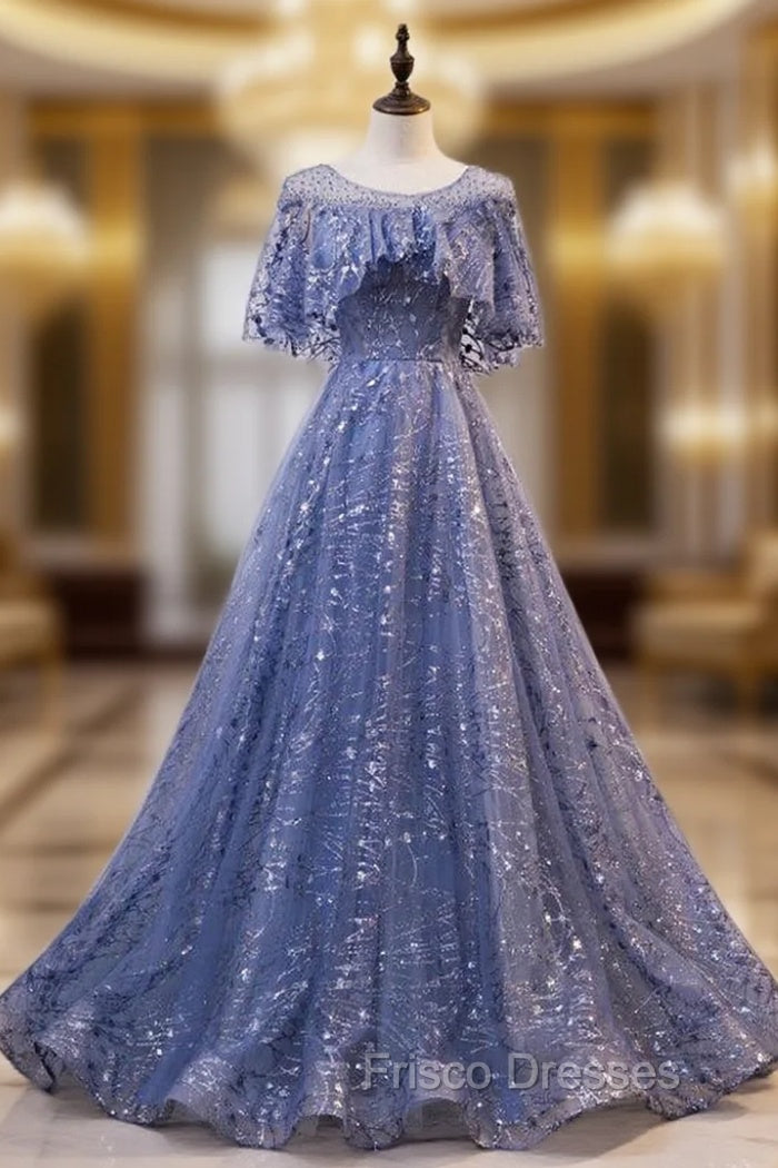 Glam Blue Off Shoulder Lace-up Long Evening Dresss Party Dress, Blue Wedding Party Dress Formal Prom Dress Main image