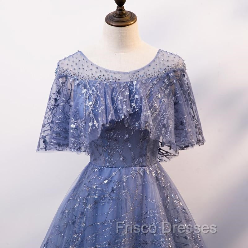 Glam Blue Off Shoulder Lace-up Long Evening Dresss Party Dress, Blue Wedding Party Dress Formal Prom Dress
