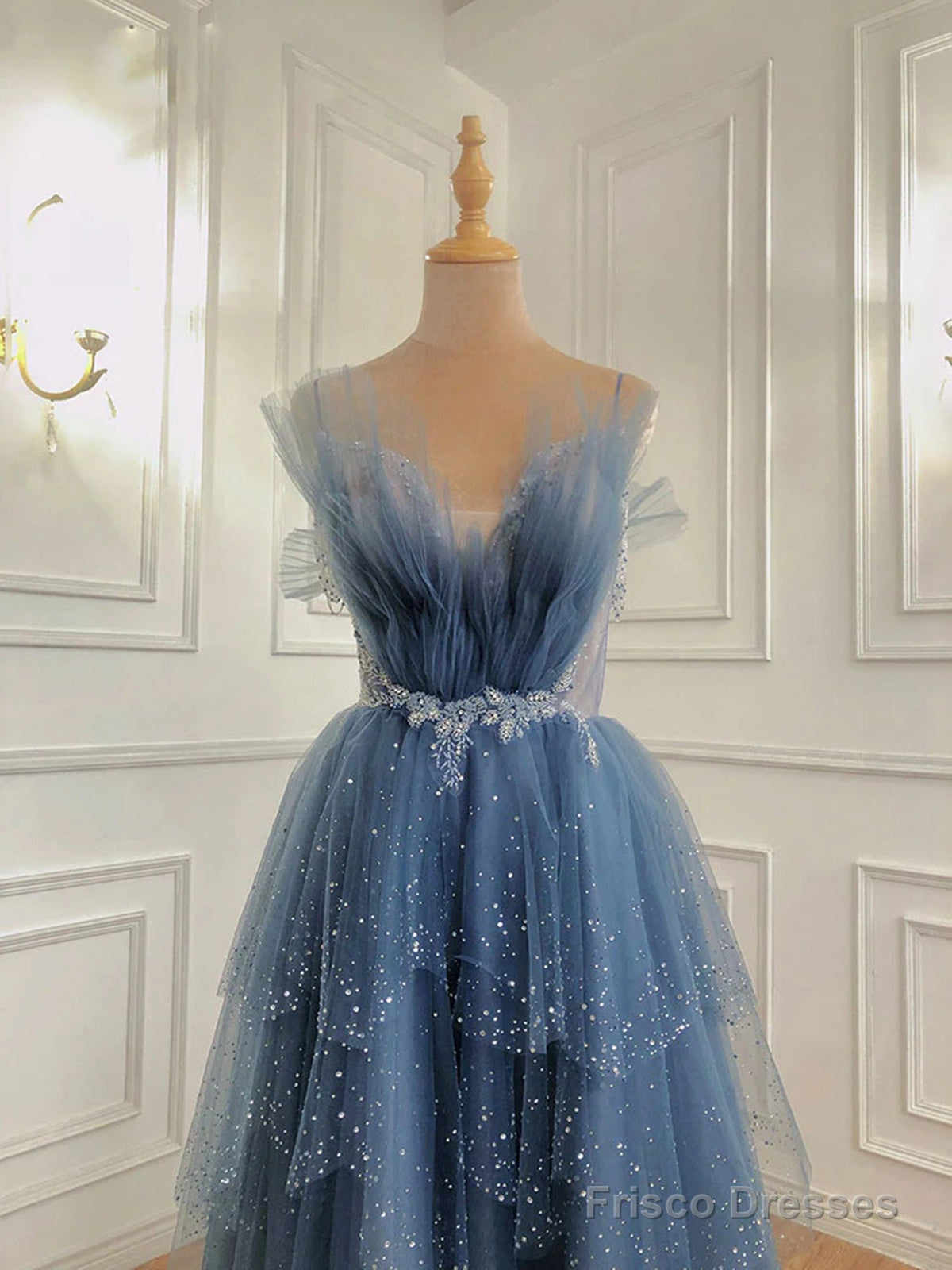 Glam Dark Blue Beaded Long Tulle Party Dress, Dark Blue Prom Dress Secondary image