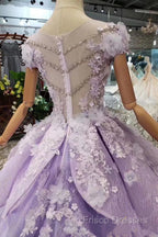Glam Light Purple Tulle With Lace Applique Sweet 16 Dress, Light Purple Formal Prom Dress