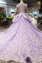 Glam Light Purple Tulle With Lace Applique Sweet 16 Dress, Light Purple Formal Prom Dress
