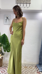 Glam Olive Green Spaghetti Straps Mermaid Satin Long Prom Dresses Formal Evening Gowns With Backless
