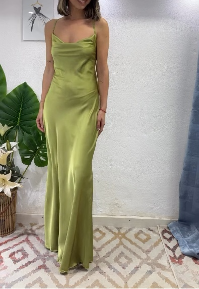 Glam Olive Green Spaghetti Straps Mermaid Satin Long Prom Dresses Formal Evening Gowns With Backless