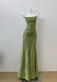 Glam Olive Green Spaghetti Straps Mermaid Satin Long Prom Dresses Formal Evening Gowns With Backless