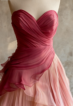 Glam Sweetheart A-Line Pink Long Prom Dresses Chiffon Pleated Pink Qucneanera Dresses Sweet 16 Dresses