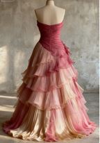 Glam Sweetheart A-Line Pink Long Prom Dresses Chiffon Pleated Pink Qucneanera Dresses Sweet 16 Dresses