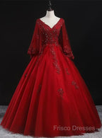 Glam Tulle With Lace Applique Ball Gown Sweet 16 Dress, Beaded Formal Prom Dress Formal Dress