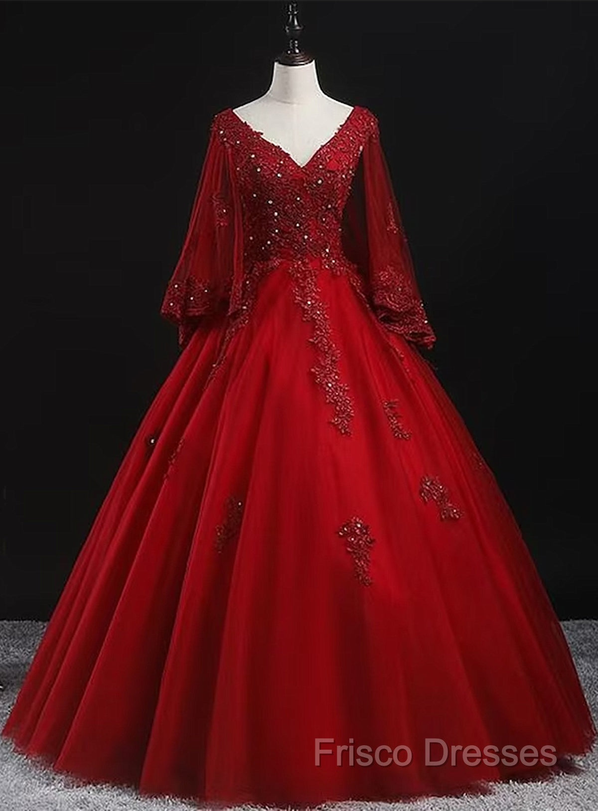 Glam Tulle With Lace Applique Ball Gown Sweet 16 Dress, Beaded Formal Prom Dress Formal Dress
