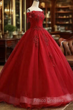 Glam Wine Red Quinceanera Dress Party Dress, Tulle Long Embroidered with Flowers Formal Dress