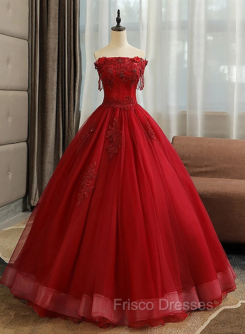 Glam Wine Red Quinceanera Dress Party Dress, Tulle Long Embroidered with Flowers Formal Dress