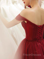Glam Wine Red Sweetheart Tulle Shiny Long Formal Prom Dress Party Dress, Wine Red Formal Dress