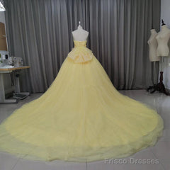 Glam Yellow Sweetheart Flowers Sweet 16 Gown, Yellow Formal Gown