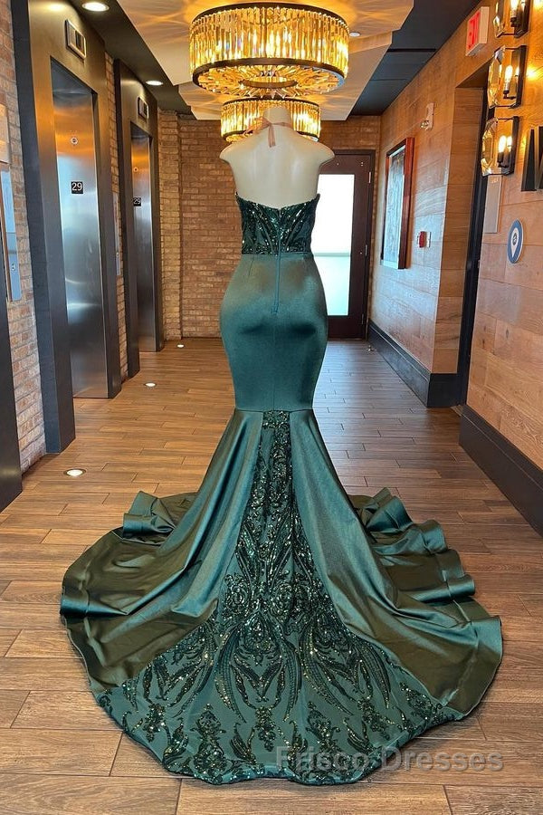 Glamorou V-Neck Sleeveless Halter Mermaid Formal Prom Dresses With Beading