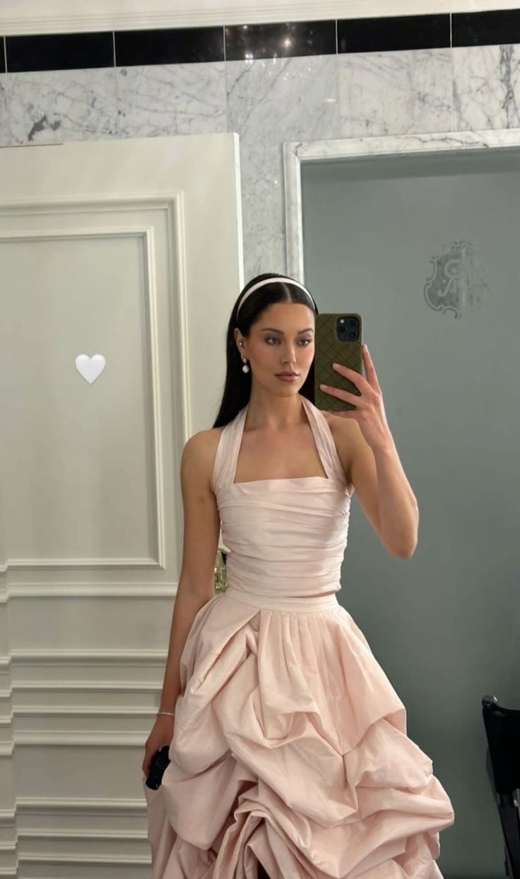 Glamorous 2 Pieces Light Pink Satin Long Prom Dress Main image