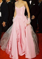 Glamorous A Line Straps Pink Long Prom Dress