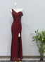 Glamorous Burgundy Slim-Fit One-Shoulder Slit Sequin Long Prom Dress Evening Dress