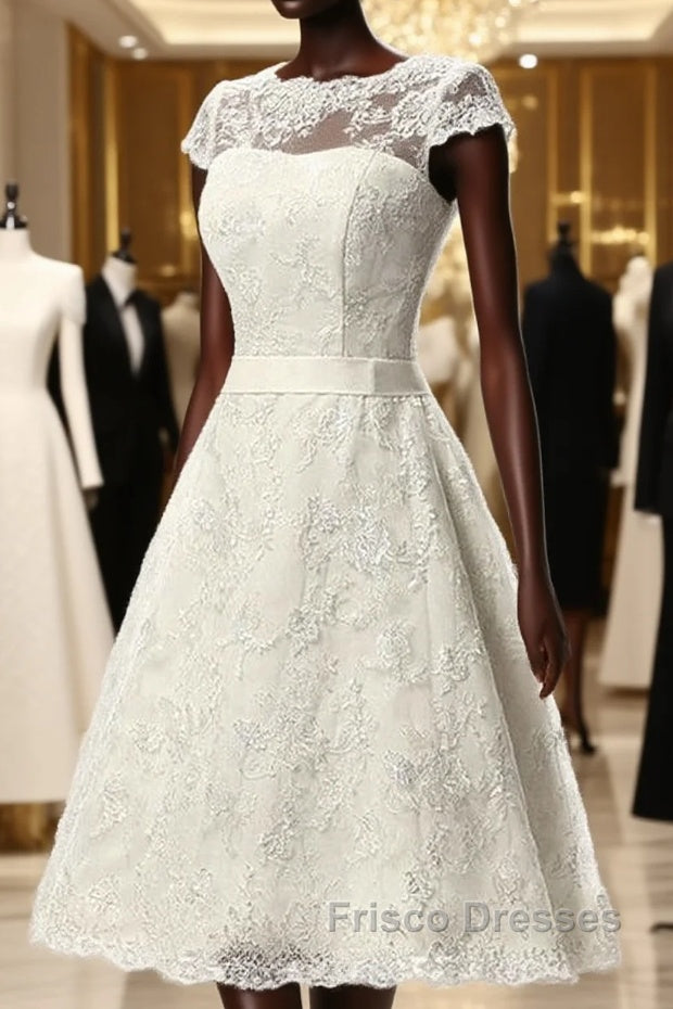 Glamorous Cap Sleeves Covered Button Ribbon Wedding Dress Main image