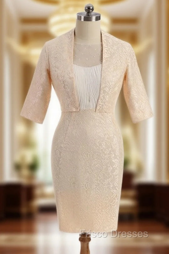 Glamorous Champagne Mother Of The Bride Dress Sheath Knee Length Main image