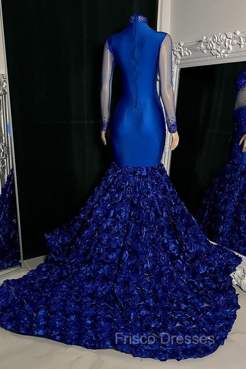 Glamorous High Neck Long Sleeves Formal Prom Dress Mermaid Flowers Bottom With Beads Secondary image