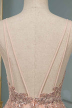 Glamorous Long A-line Sequins V-Neck Open Back Evening Formal Prom Dress