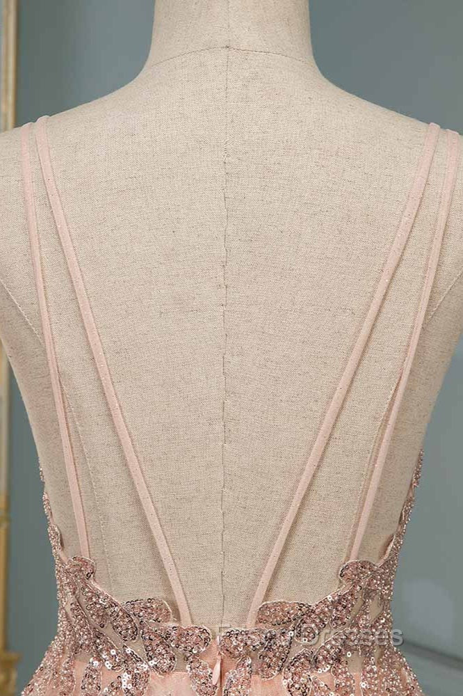 Glamorous Long A-line Sequins V-Neck Open Back Evening Formal Prom Dress